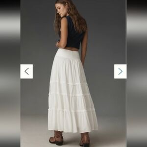 White Linen Tiered Ruffled Bohemian Western Prairie Cottagecore Midi Skirt 12P